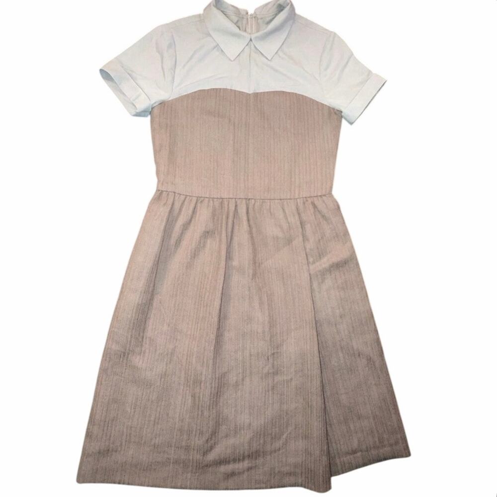 Gramercy Atelier Custom Taupe Two Tone Colorblock Dress Pointed Collar Size 6